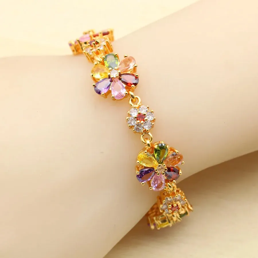 Square Multicolor Zirconia Gold-Plated Jewelry Set for Women | Necklace, Earrings, Ring, Bracelet & Pendant - Perfect Birthday Gift