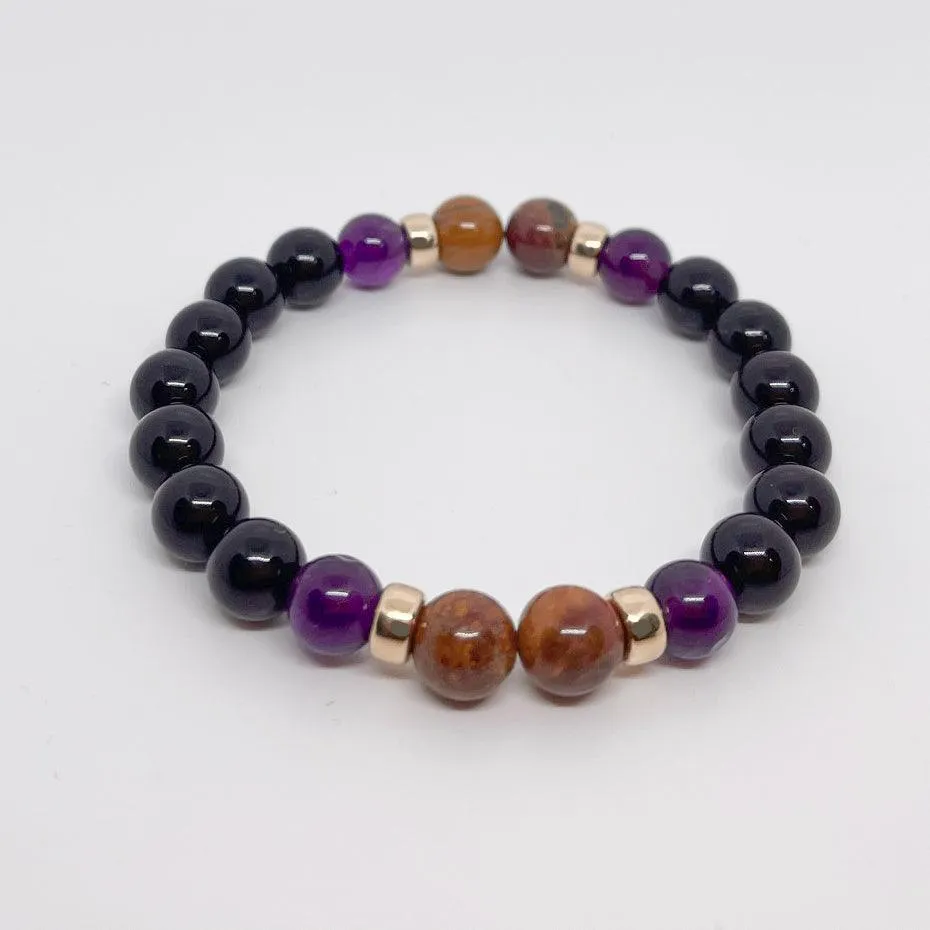 Stability and Serenity - Black Tourmaline & Petrified Wood Bracelet