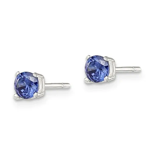 Sterling Silver 4mm Round CZ Simulated Blue Sapphire Stud Earrings