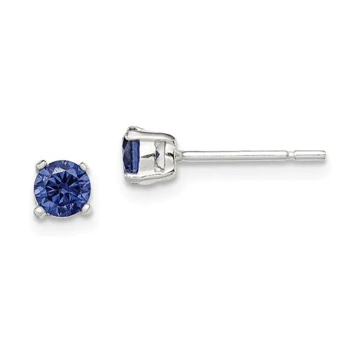 Sterling Silver 4mm Round CZ Simulated Blue Sapphire Stud Earrings
