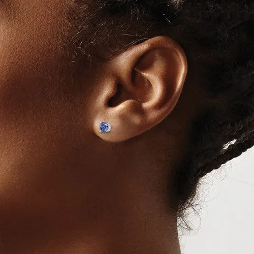 Sterling Silver 4mm Round CZ Simulated Blue Sapphire Stud Earrings