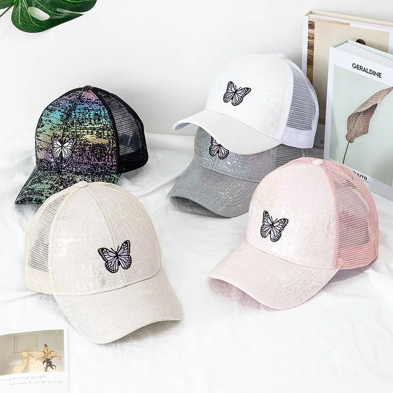 Stylish Women's Cap Summer Trucker Hats For Women Fashion Soild Butterfly Embroidery Baseball Cap Outdoor Streetwear Hat Cap