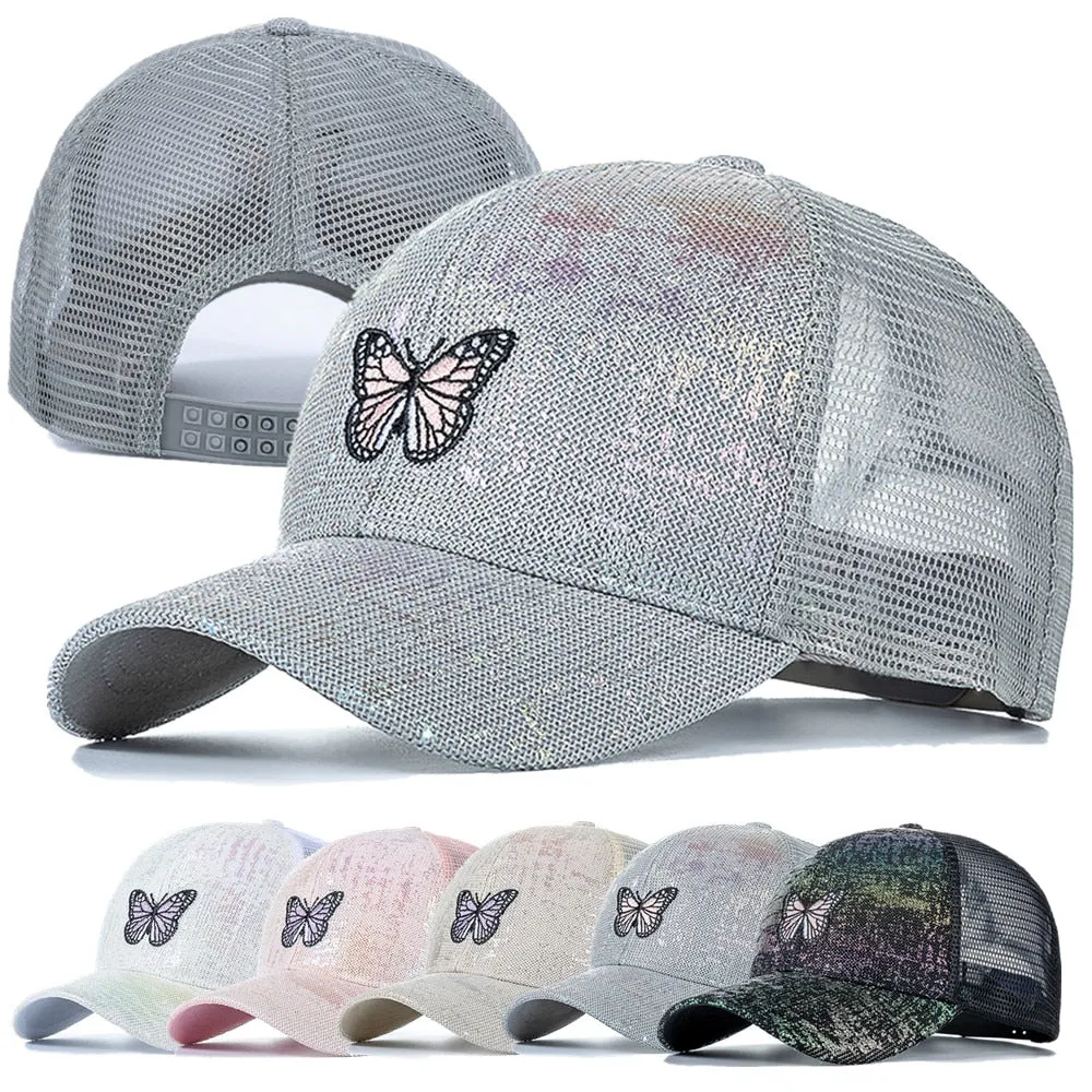 Stylish Women's Cap Summer Trucker Hats For Women Fashion Soild Butterfly Embroidery Baseball Cap Outdoor Streetwear Hat Cap