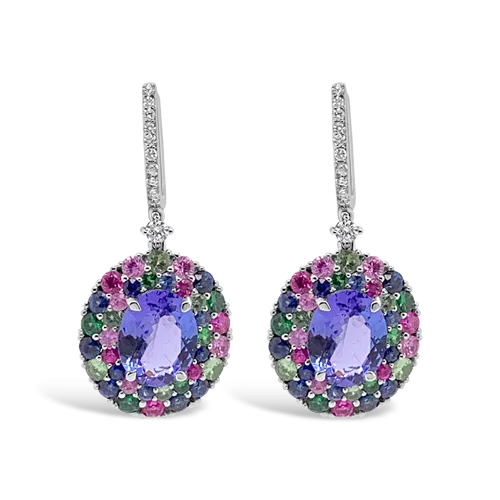 Tanzanite & Multi-color Sapphire Earrings