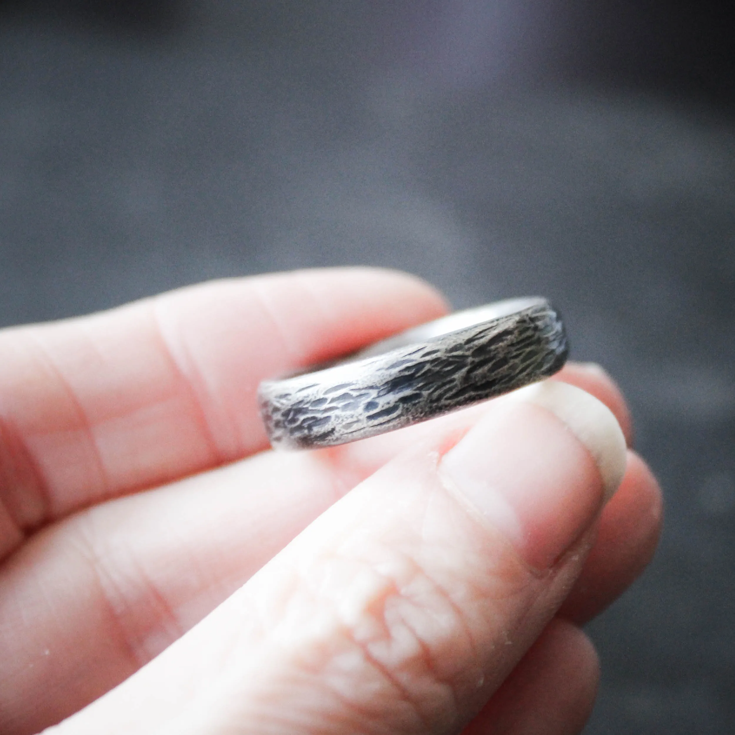 The Northerly Ring. Minimalist Textured Silver Band size UK R or UK 9 1/2
