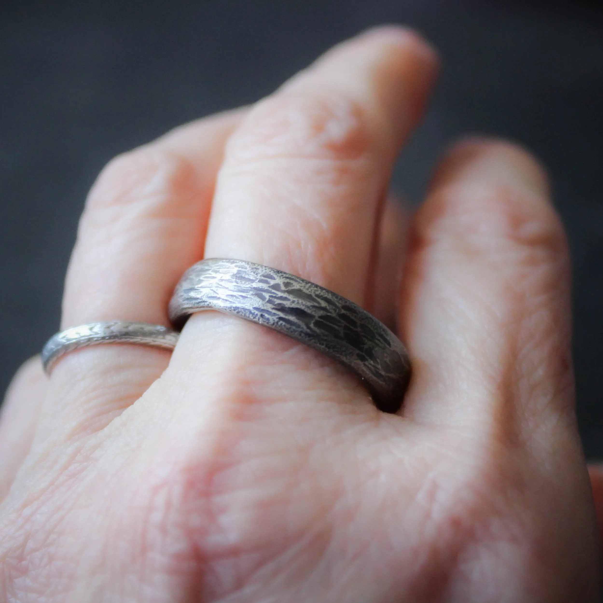 The Northerly Ring. Minimalist Textured Silver Band size UK R or UK 9 1/2