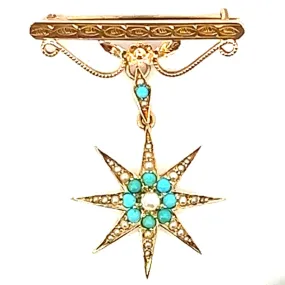 Turquoise and Pearl Star Brooch