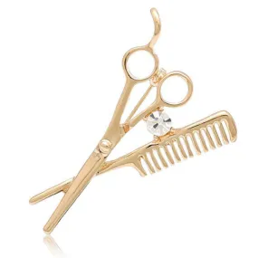 Unisex Novelty Barber Scissors Comb Brooch