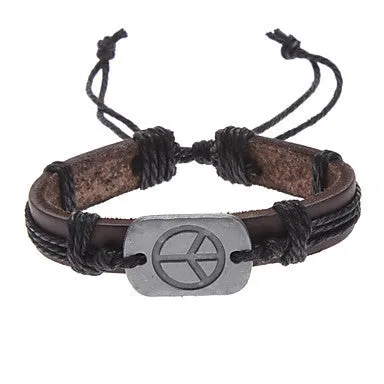 Unisex Peace Sign Fabric Leather Bracelet(Random Color)