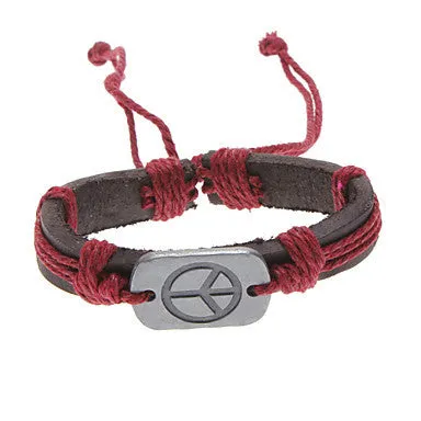 Unisex Peace Sign Fabric Leather Bracelet(Random Color)