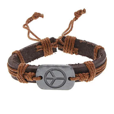 Unisex Peace Sign Fabric Leather Bracelet(Random Color)