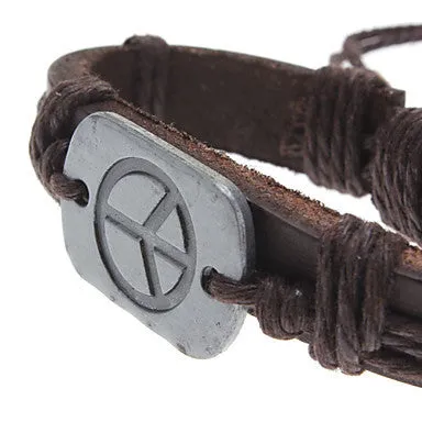 Unisex Peace Sign Fabric Leather Bracelet(Random Color)