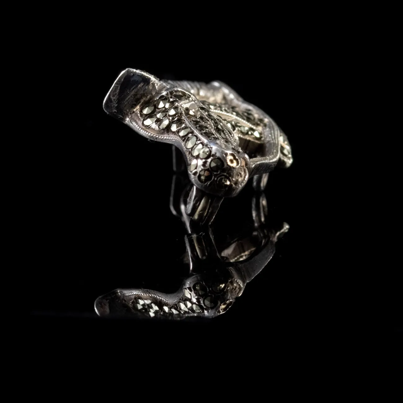 Victorian Style Marcasite Horse Head Brooch Silver