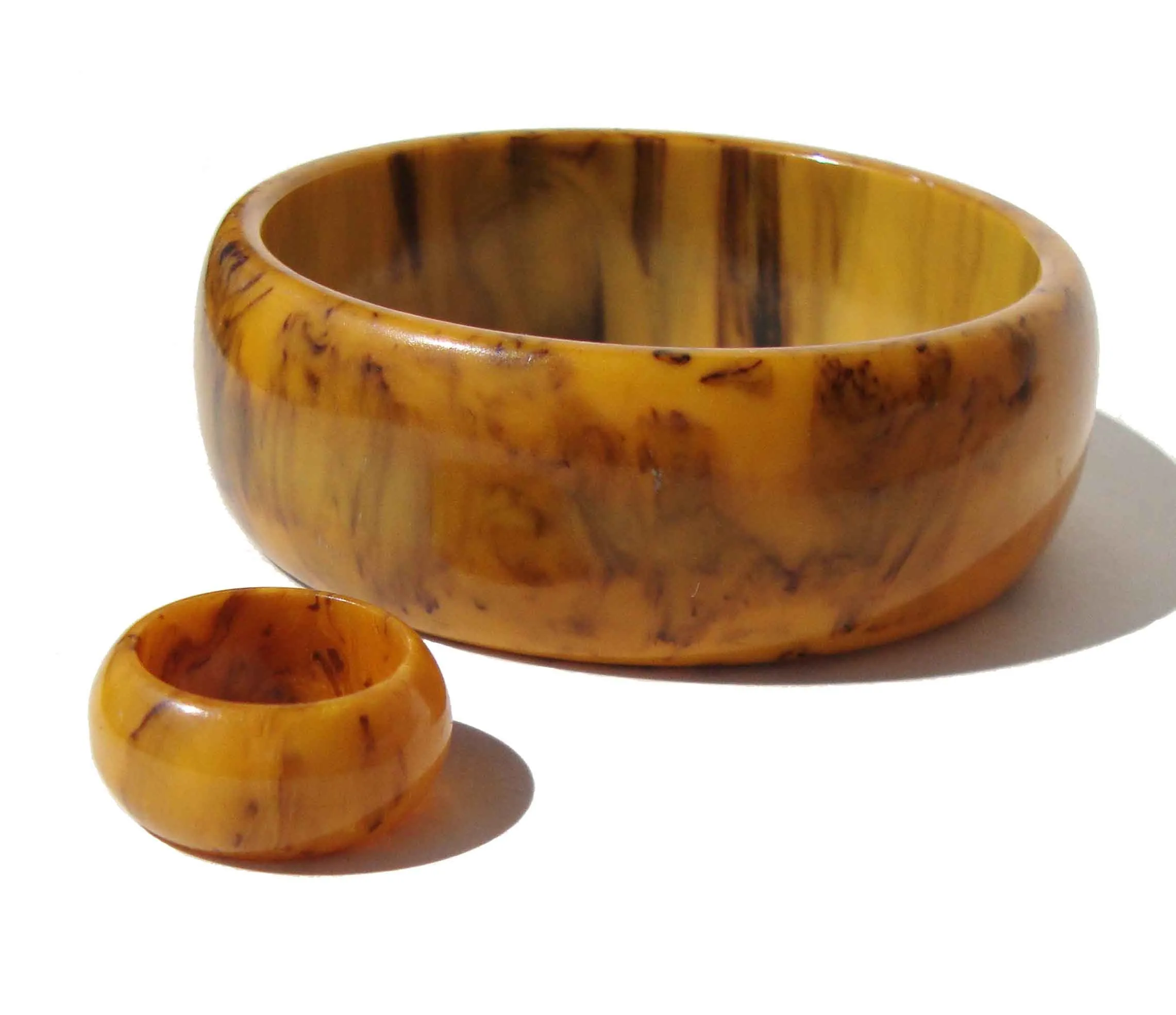 Vintage 40s Bakelite Bracelet & Ring Set Mississippi Mud