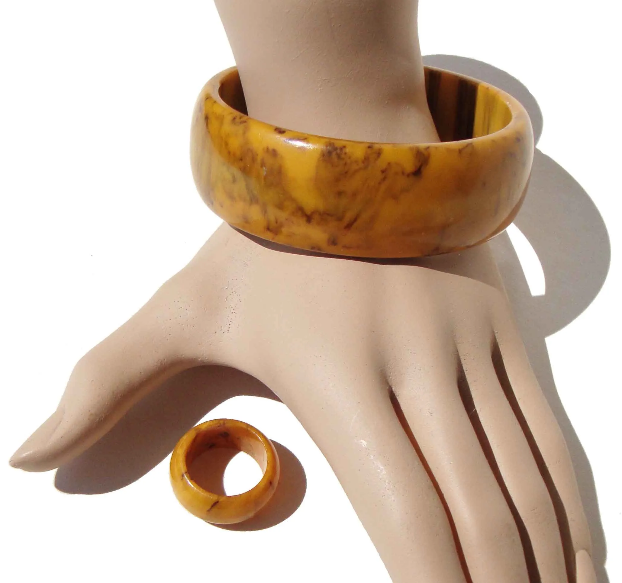 Vintage 40s Bakelite Bracelet & Ring Set Mississippi Mud