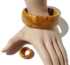 Vintage 40s Bakelite Bracelet & Ring Set Mississippi Mud