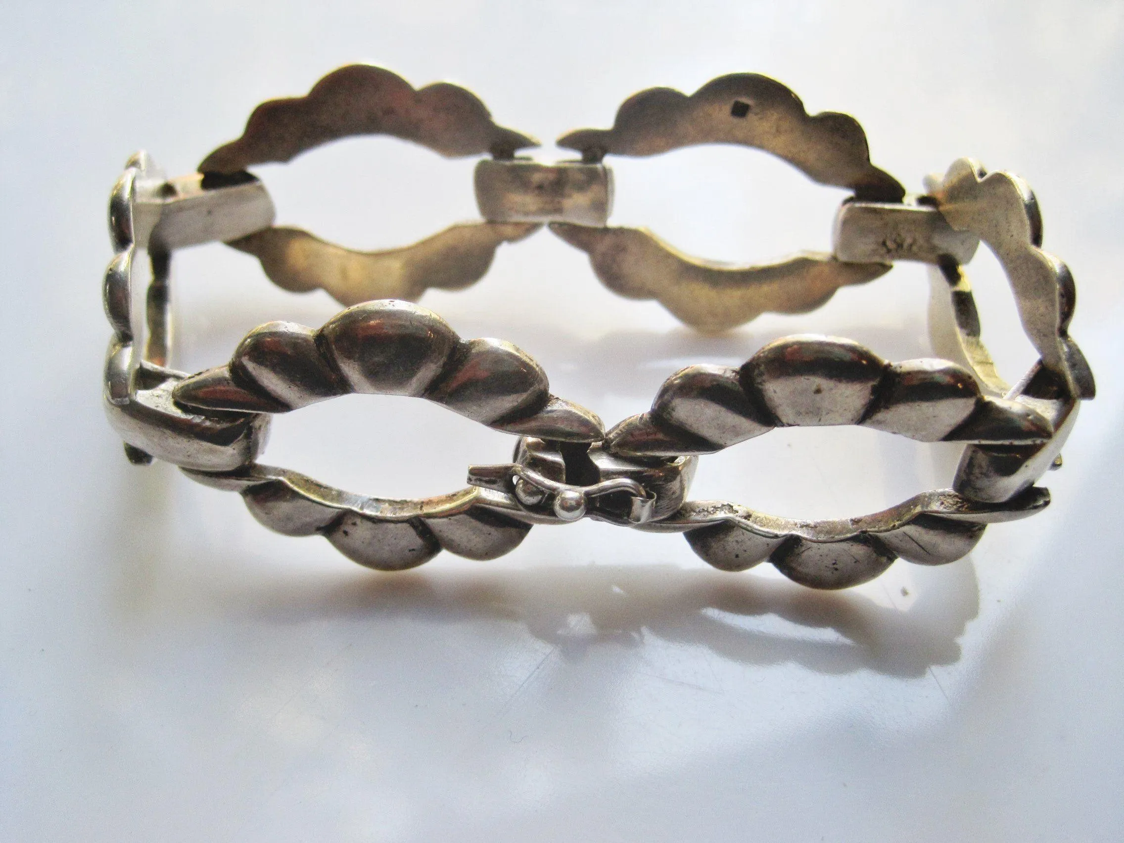 Vintage Egyptian Silver Link Bracelet for a Large Wrist