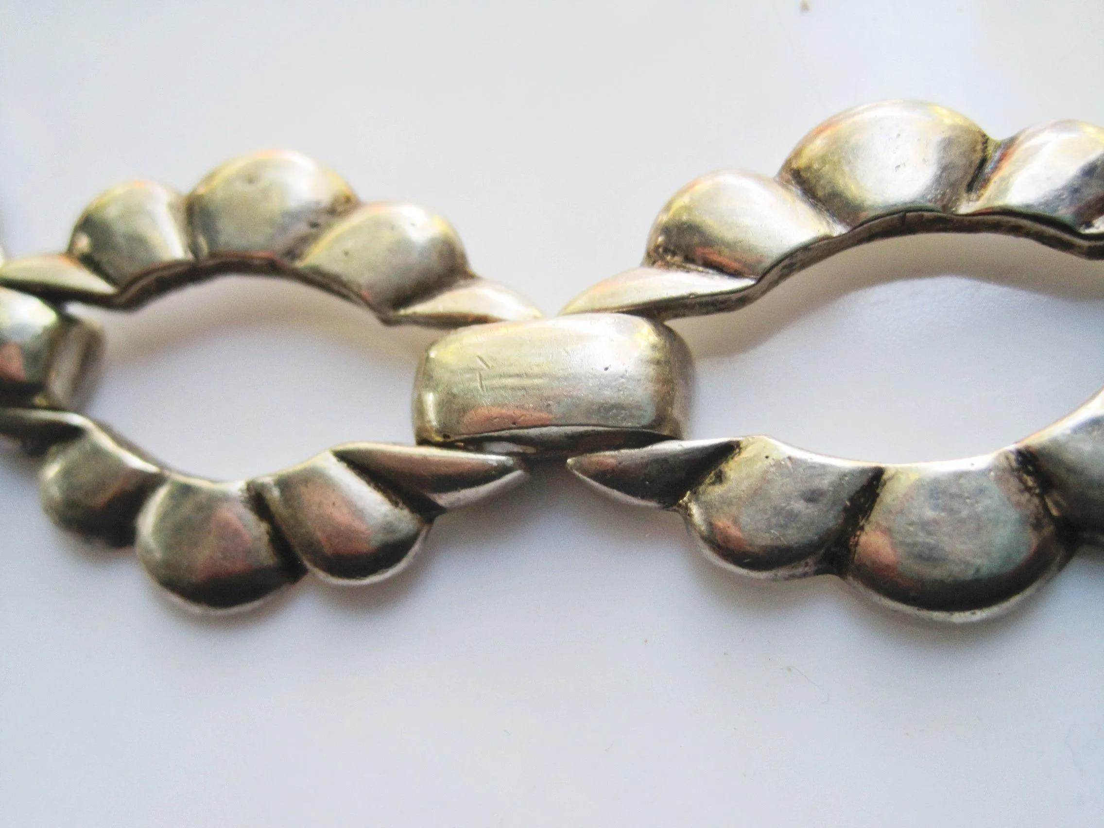 Vintage Egyptian Silver Link Bracelet for a Large Wrist