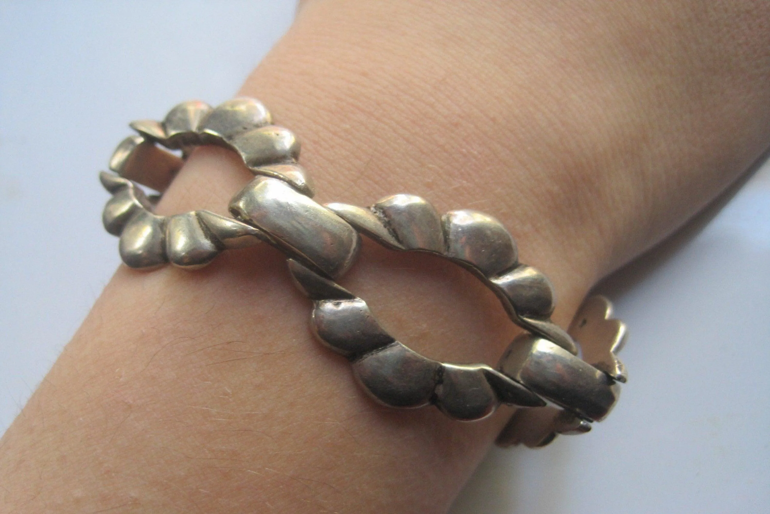 Vintage Egyptian Silver Link Bracelet for a Large Wrist