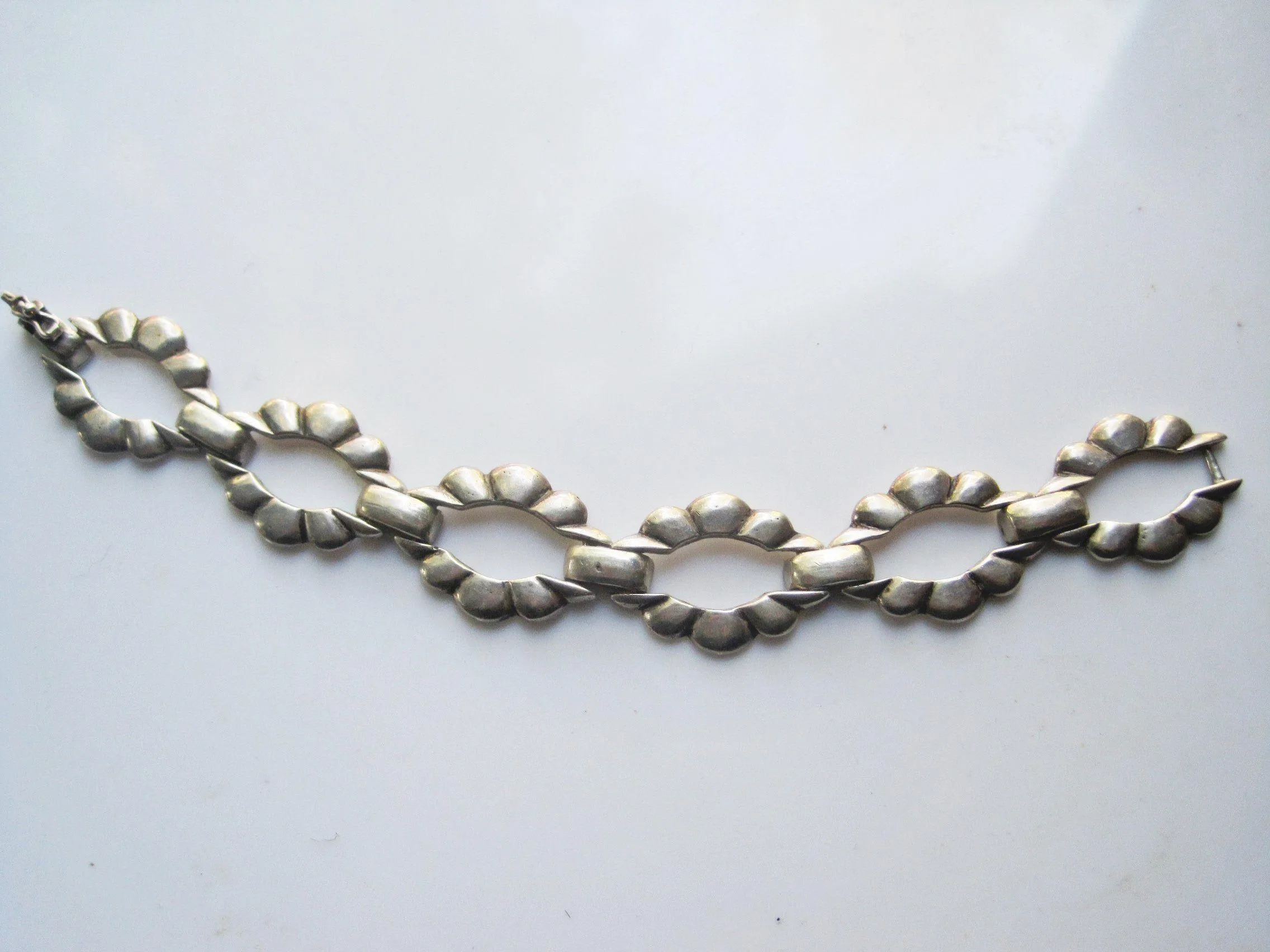 Vintage Egyptian Silver Link Bracelet for a Large Wrist