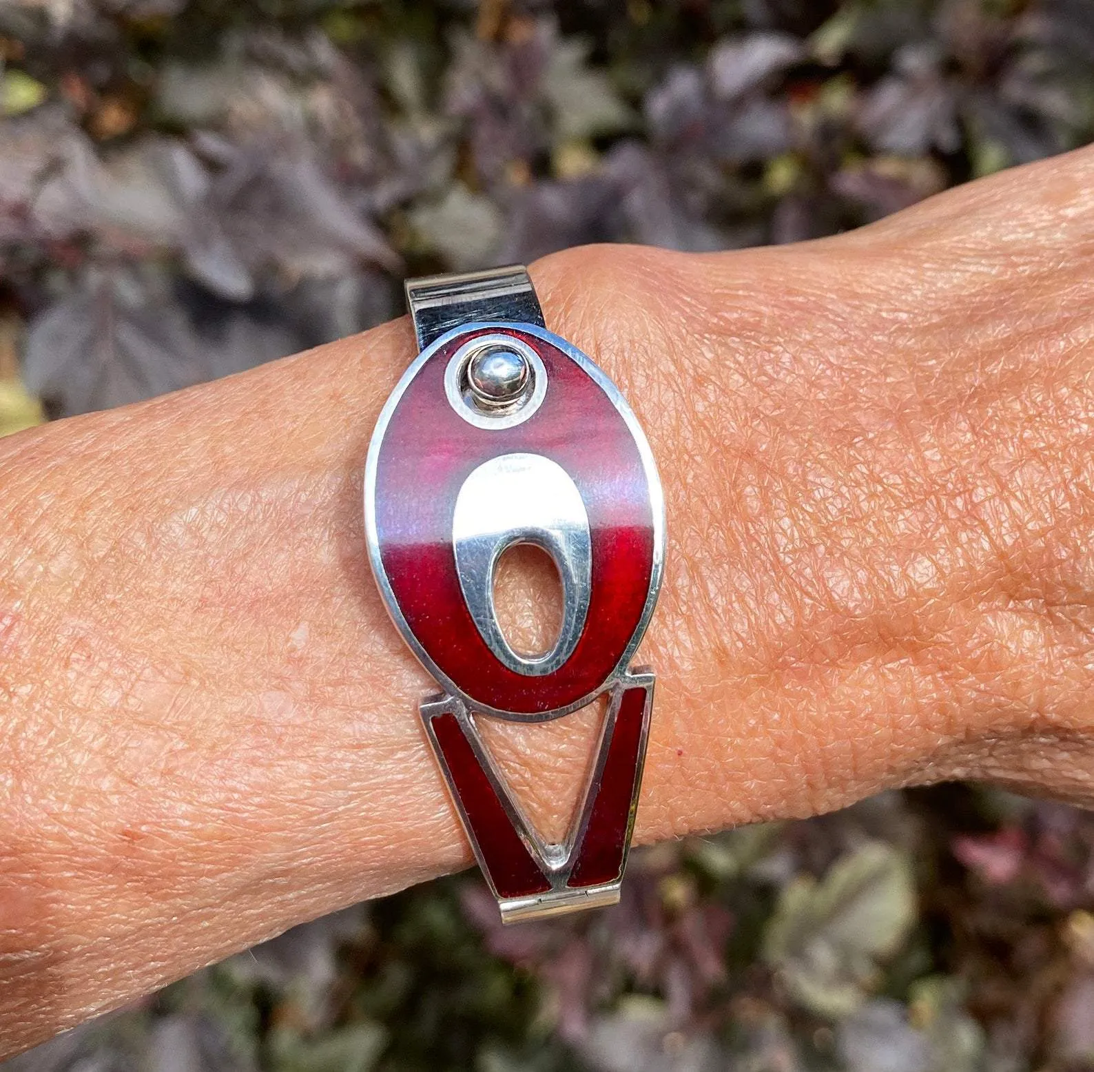 Vintage Heavy Italian Enamel Silver Buckle Bracelet