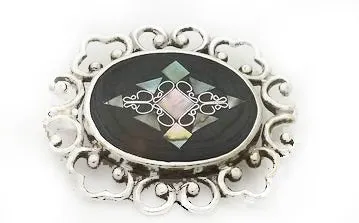 Vintage Mexican Sterling Silver Abalone Filigree Brooch