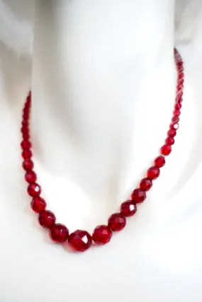 Vintage Ruby Red Faceted Czech Glass Bead Necklace