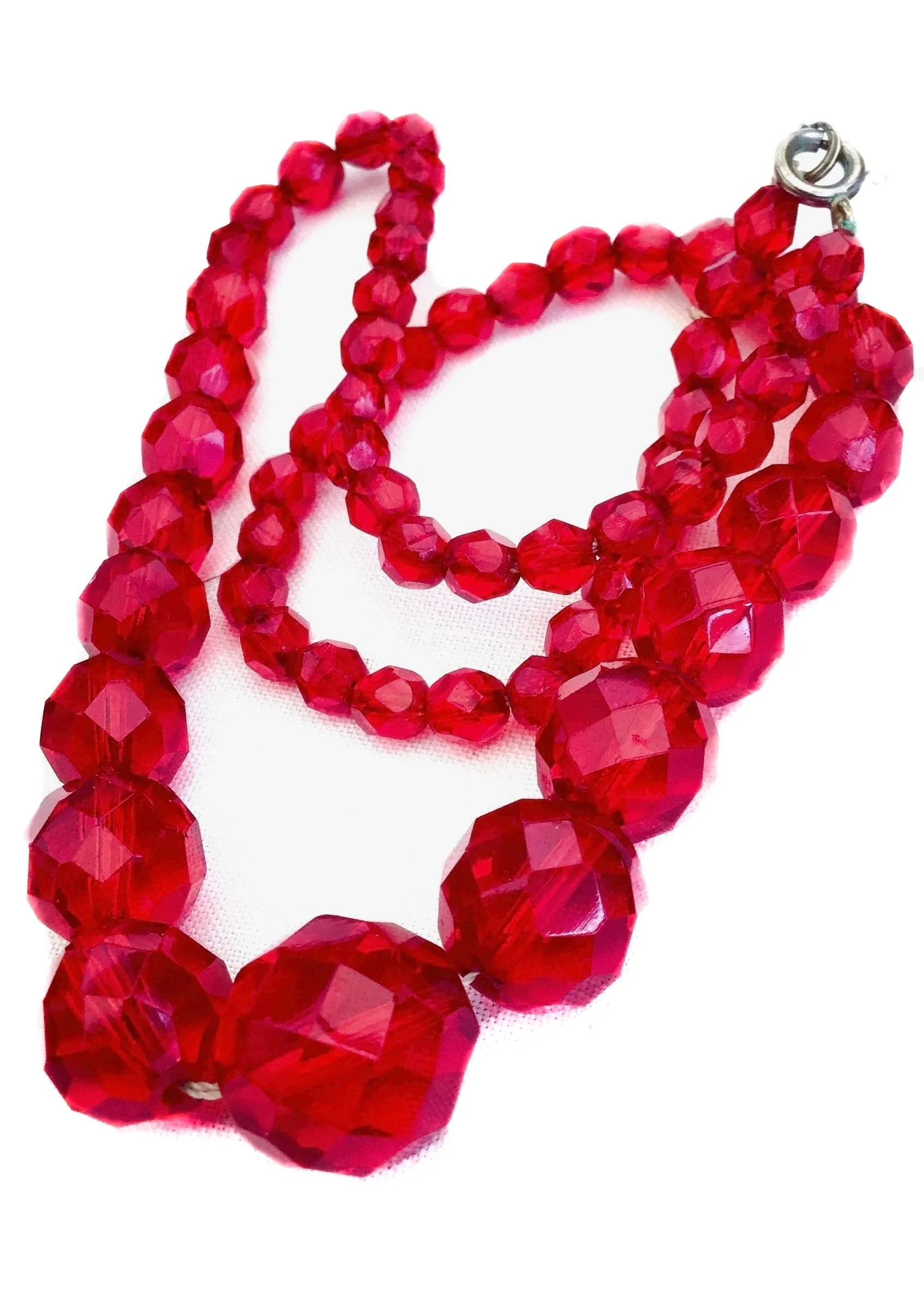 Vintage Ruby Red Faceted Czech Glass Bead Necklace
