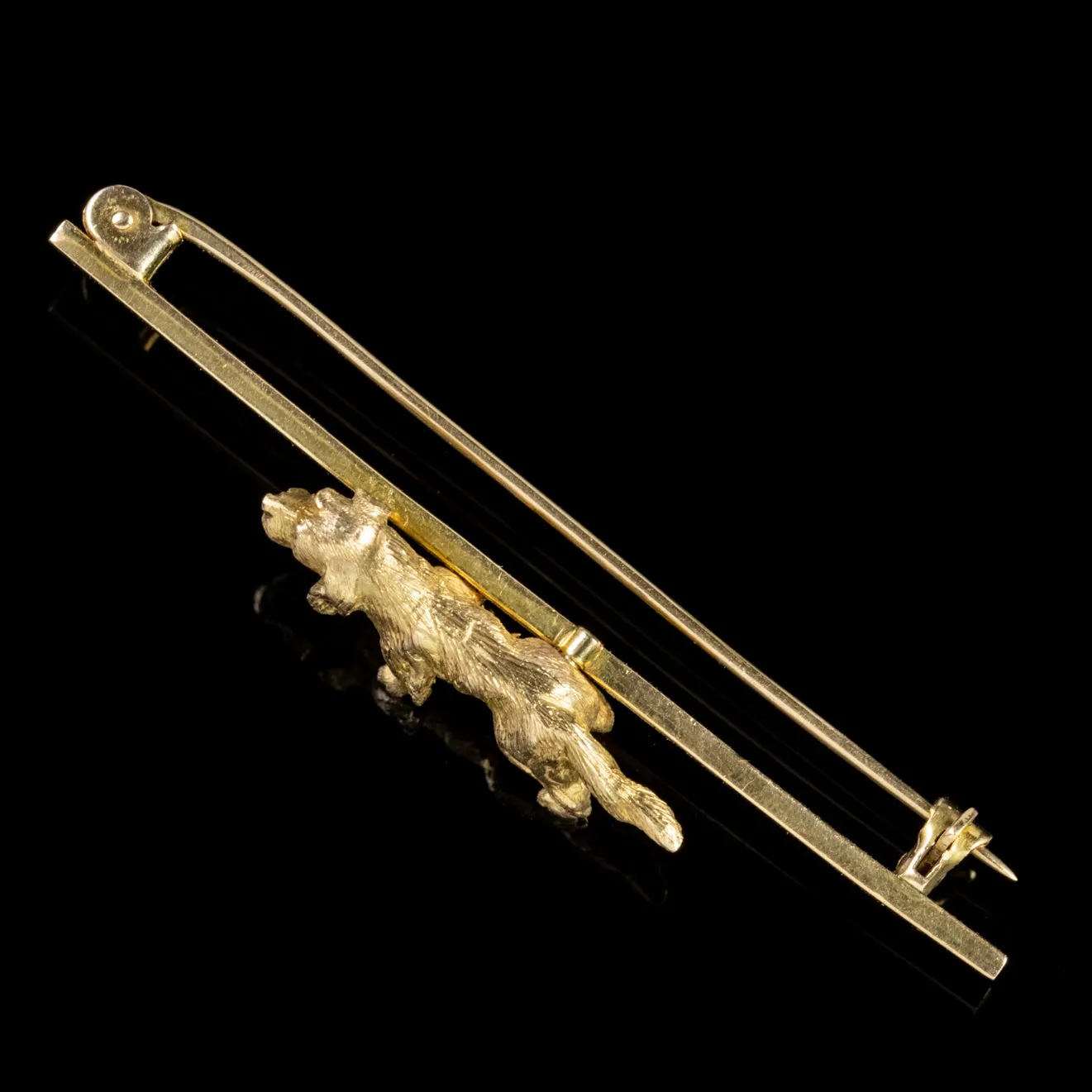 Vintage Spaniel Dog Bar Brooch 9Ct Gold Pin Dated 1948