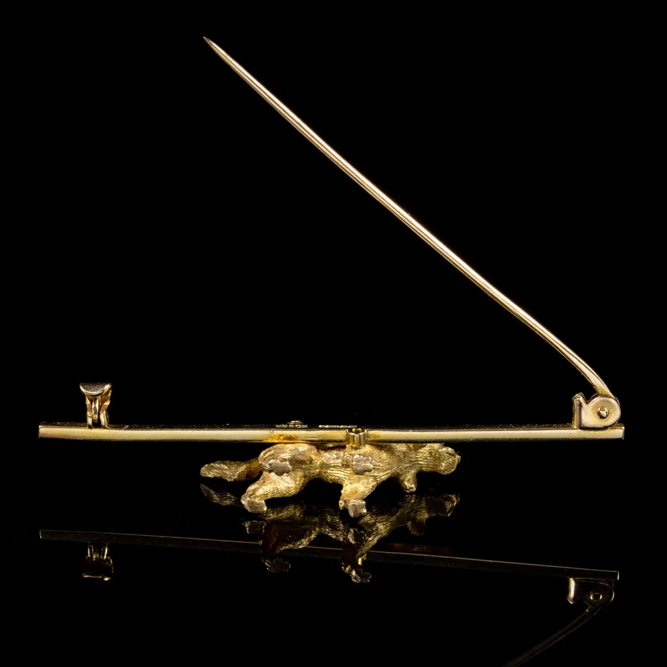 Vintage Spaniel Dog Bar Brooch 9Ct Gold Pin Dated 1948