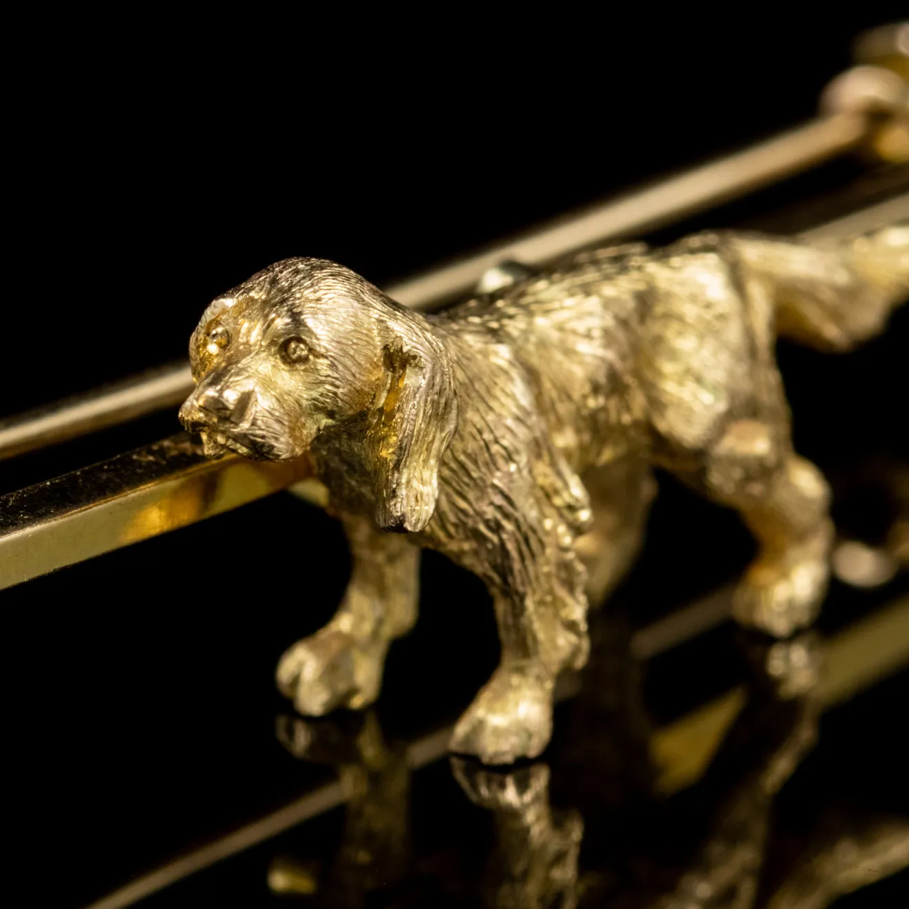 Vintage Spaniel Dog Bar Brooch 9Ct Gold Pin Dated 1948