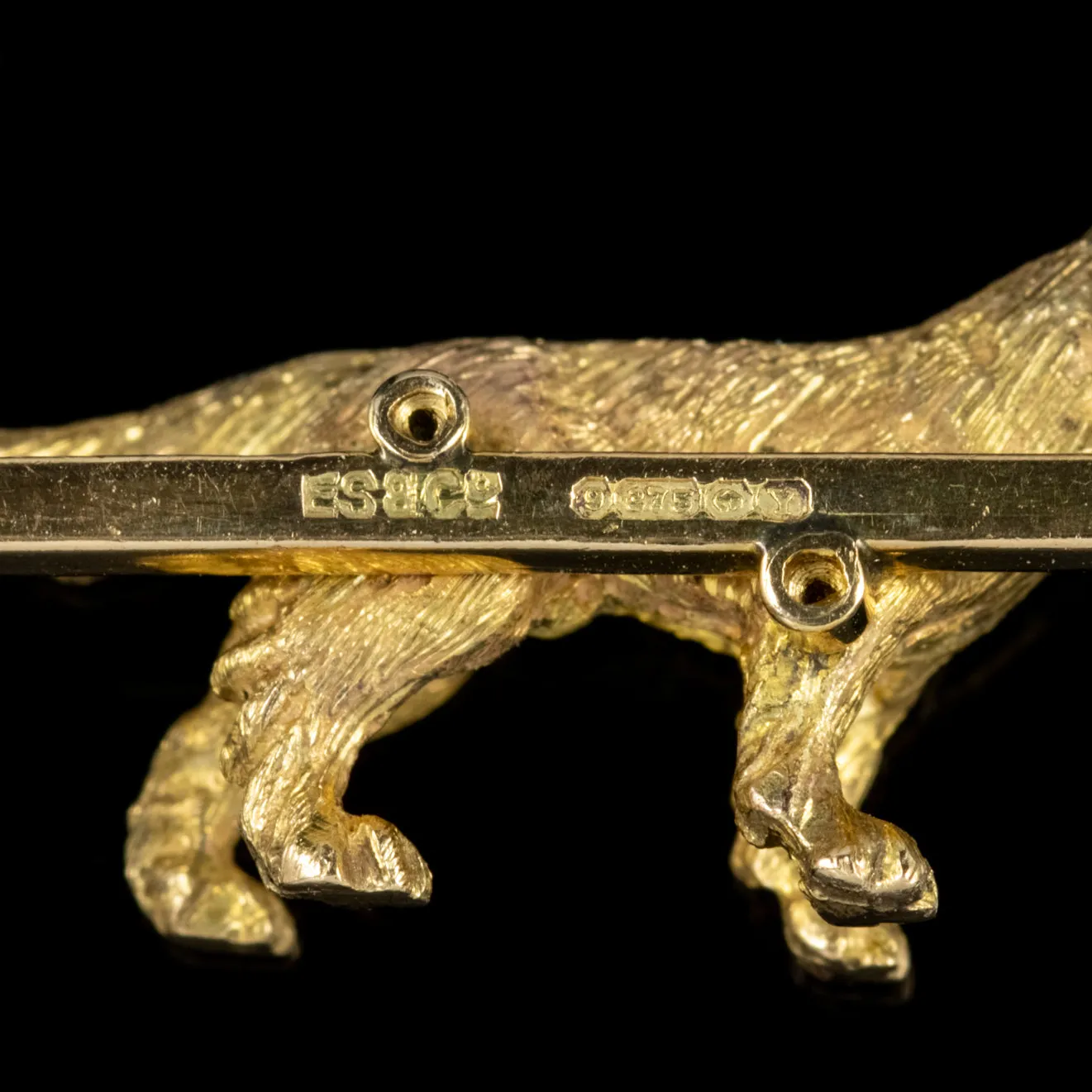 Vintage Spaniel Dog Bar Brooch 9Ct Gold Pin Dated 1948