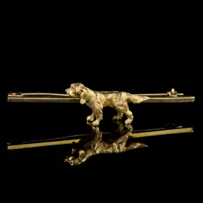 Vintage Spaniel Dog Bar Brooch 9Ct Gold Pin Dated 1948