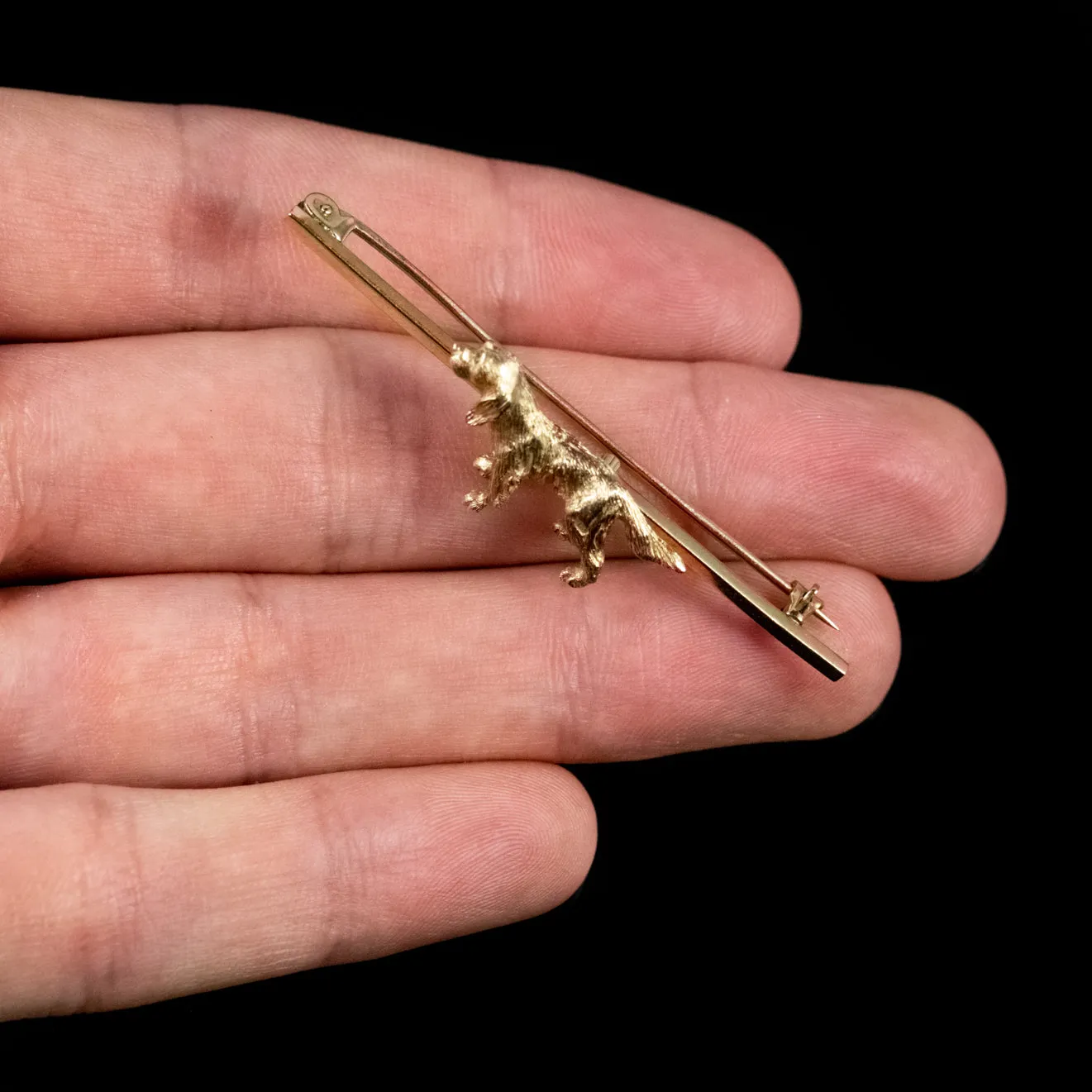 Vintage Spaniel Dog Bar Brooch 9Ct Gold Pin Dated 1948