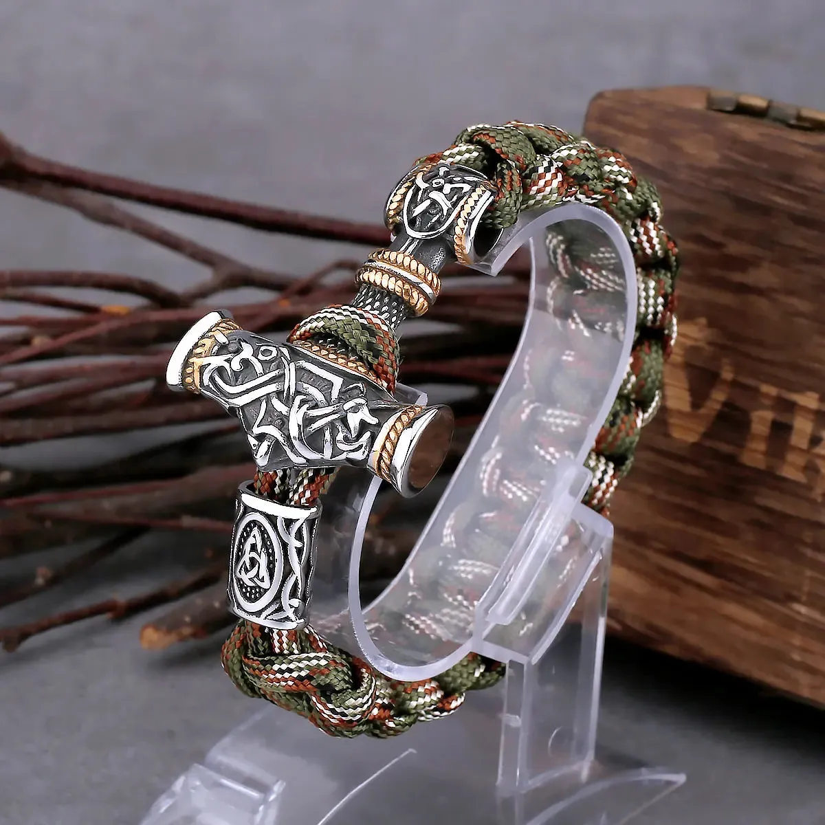 Vintage Thor's Hammer Men Stainless Steel Viking Bracelet