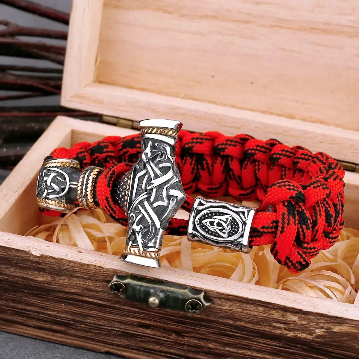 Vintage Thor's Hammer Men Stainless Steel Viking Bracelet