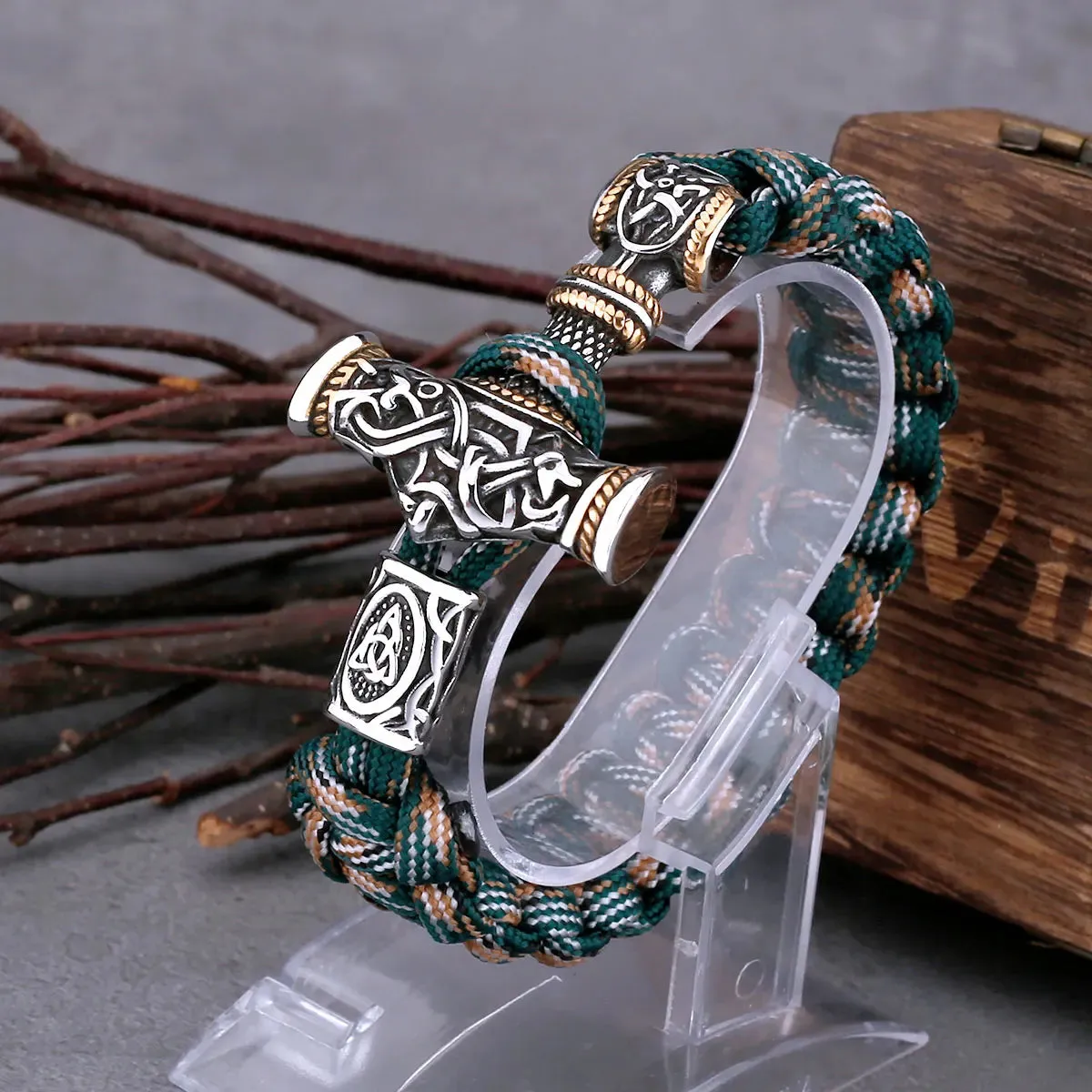 Vintage Thor's Hammer Men Stainless Steel Viking Bracelet
