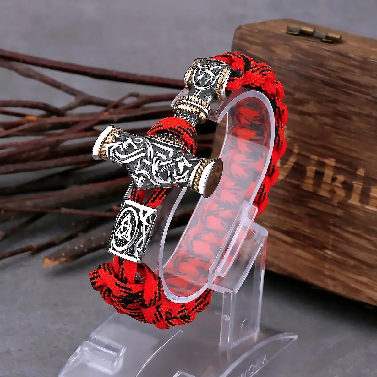 Vintage Thor's Hammer Men Stainless Steel Viking Bracelet