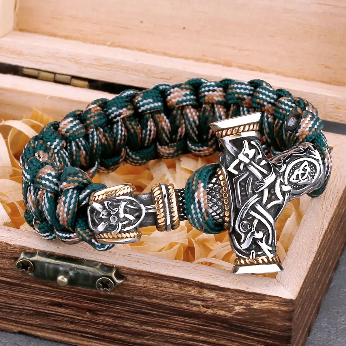 Vintage Thor's Hammer Men Stainless Steel Viking Bracelet