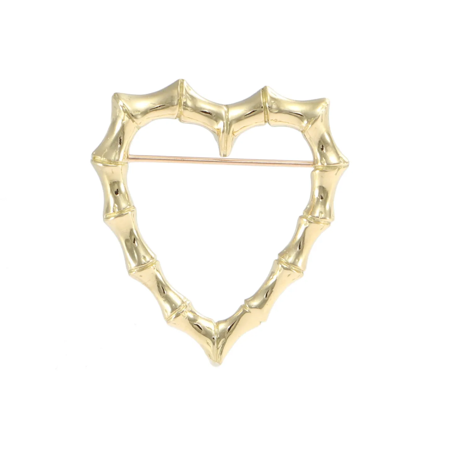 Vintage Tiffany & Co. Bamboo Open Heart Brooch Pin 18k Yellow Gold 28x32mm 5.5g