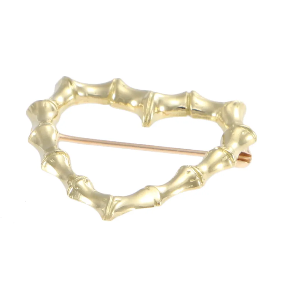 Vintage Tiffany & Co. Bamboo Open Heart Brooch Pin 18k Yellow Gold 28x32mm 5.5g