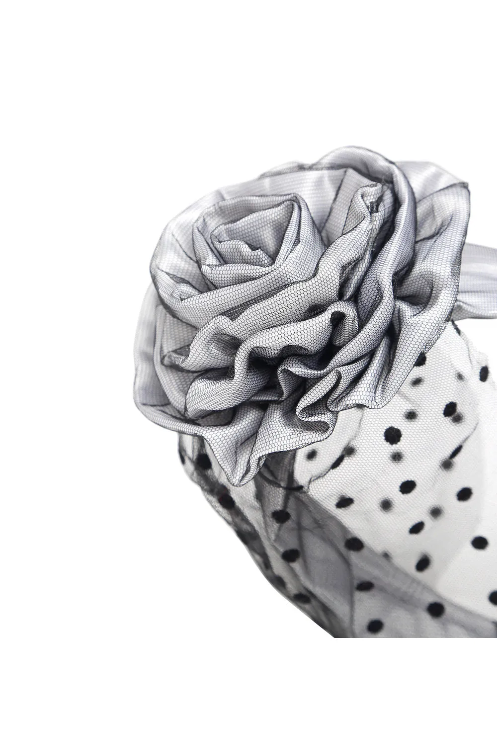 White And Black Rosette Veil Headband