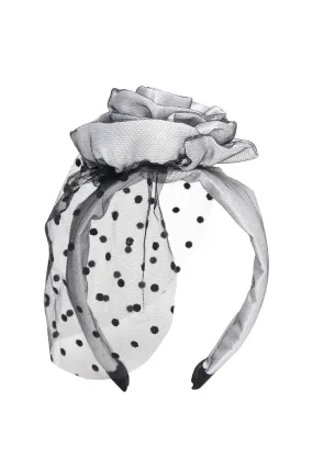 White And Black Rosette Veil Headband