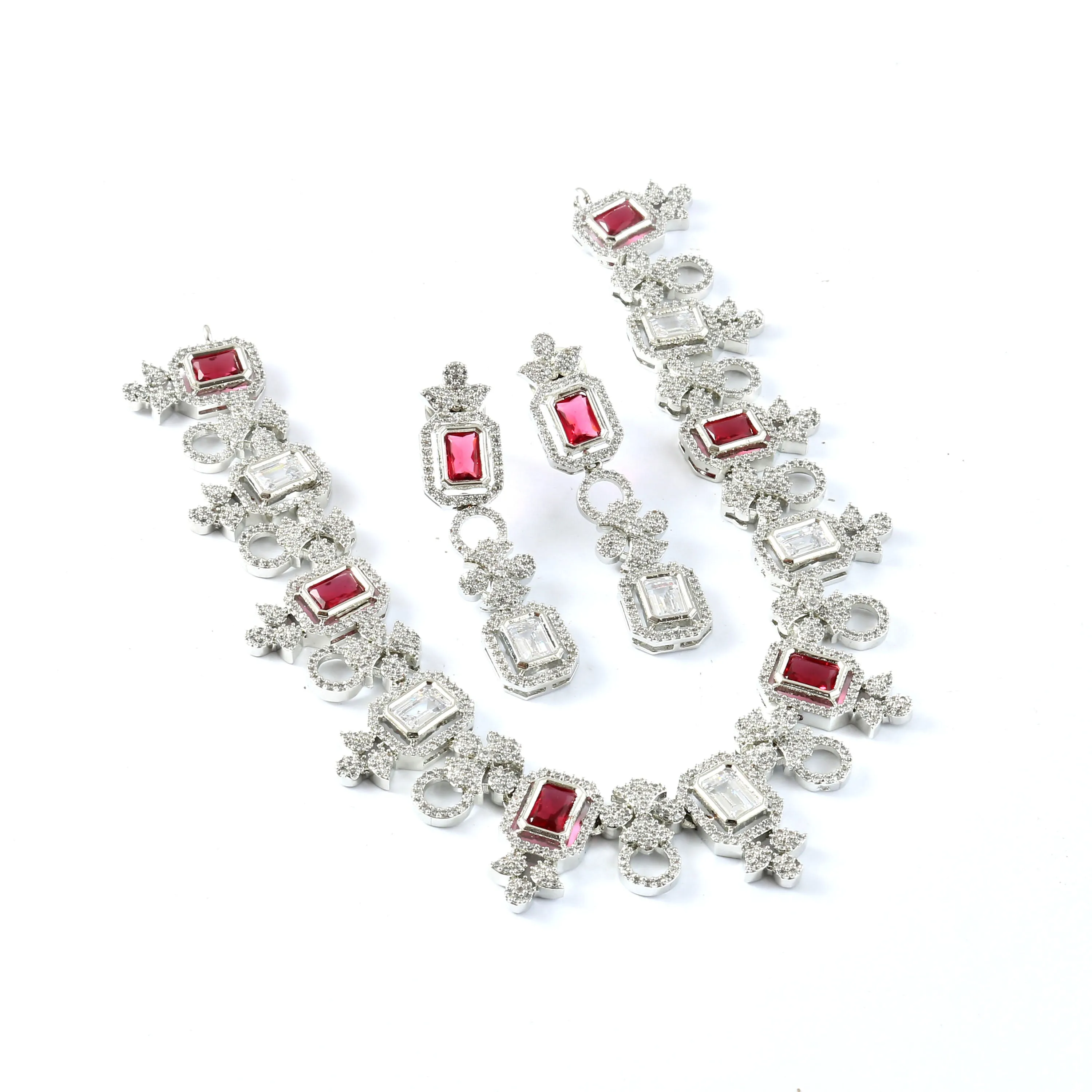 White Rhodium-Plated Cubic Zircon Necklace Set