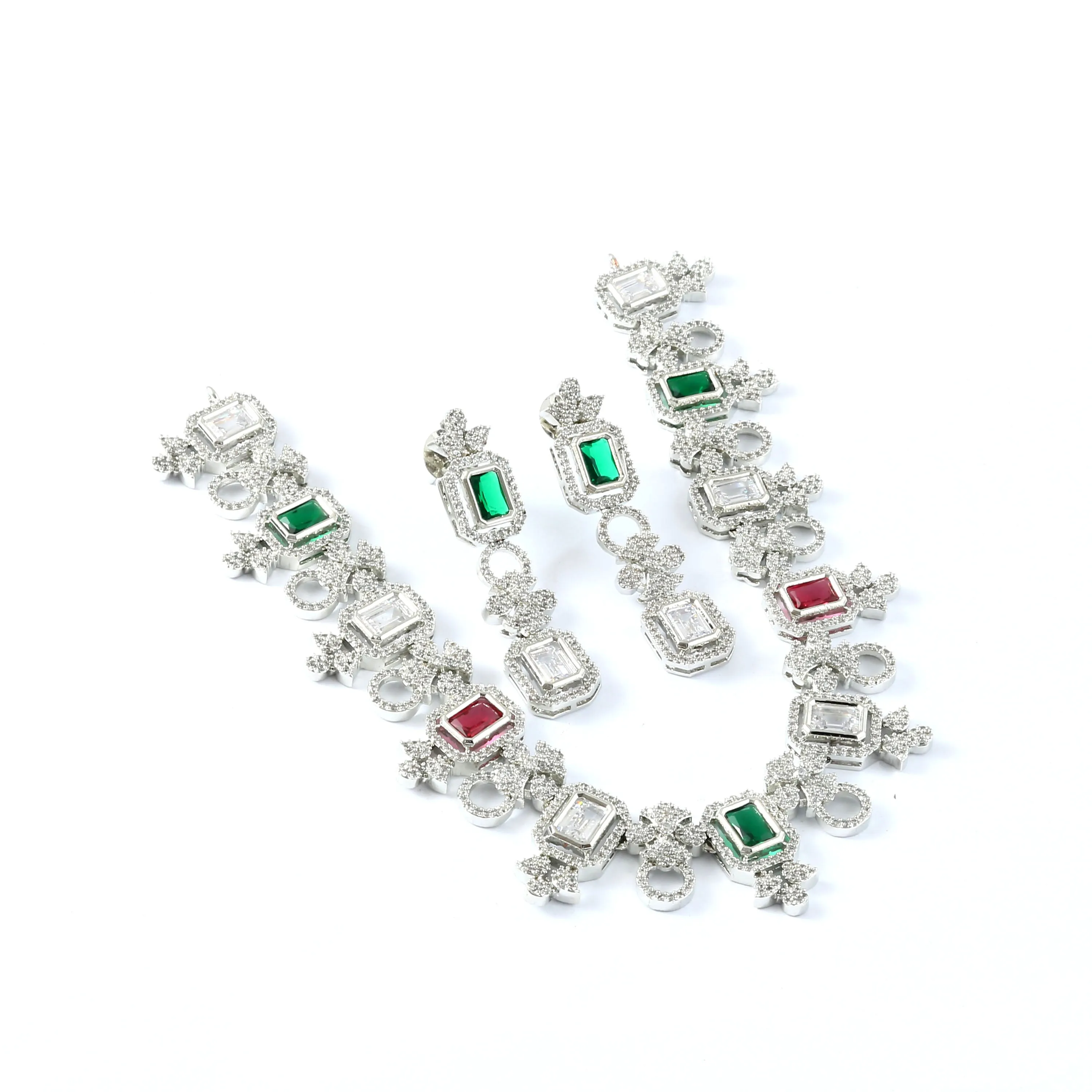 White Rhodium-Plated Cubic Zircon Necklace Set