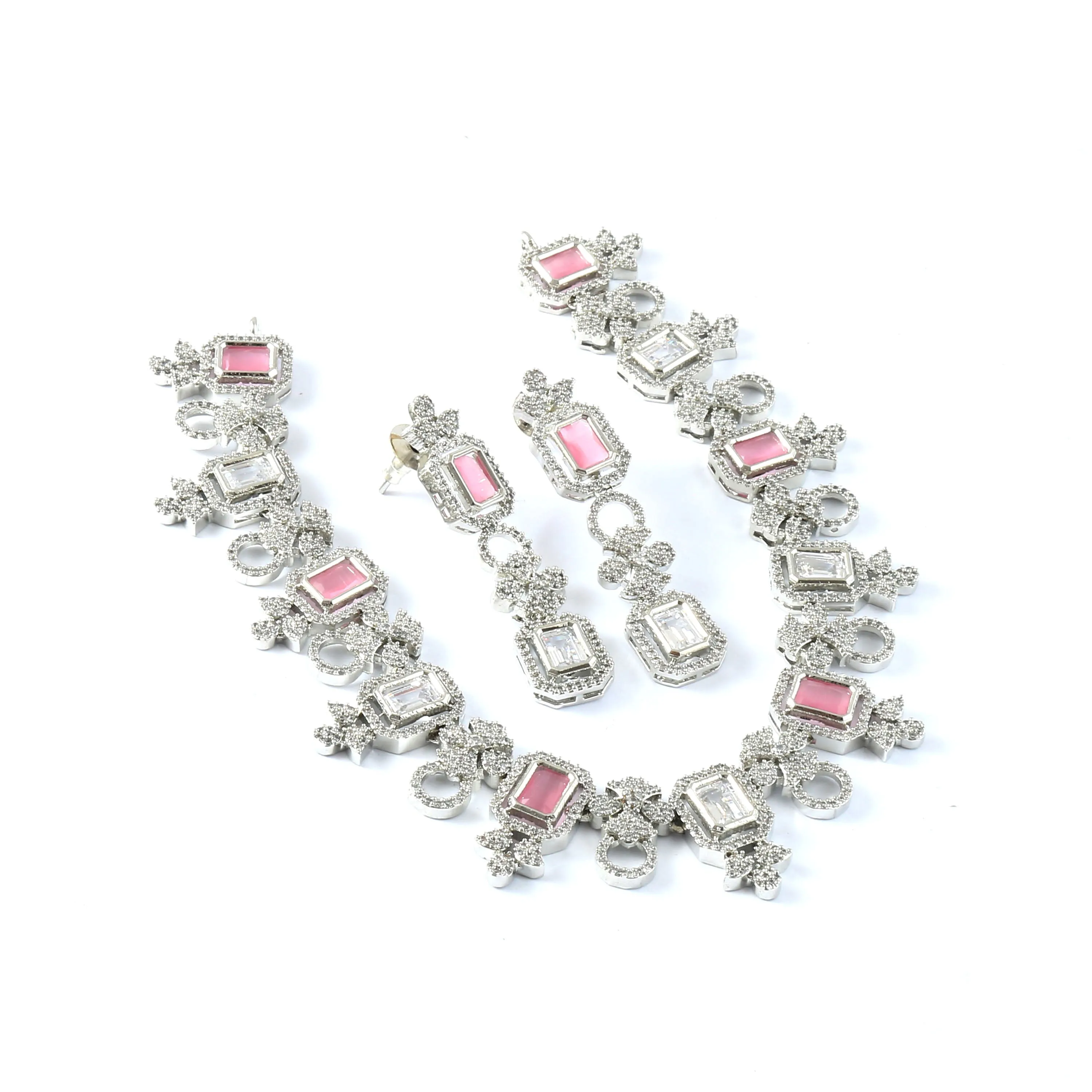 White Rhodium-Plated Cubic Zircon Necklace Set