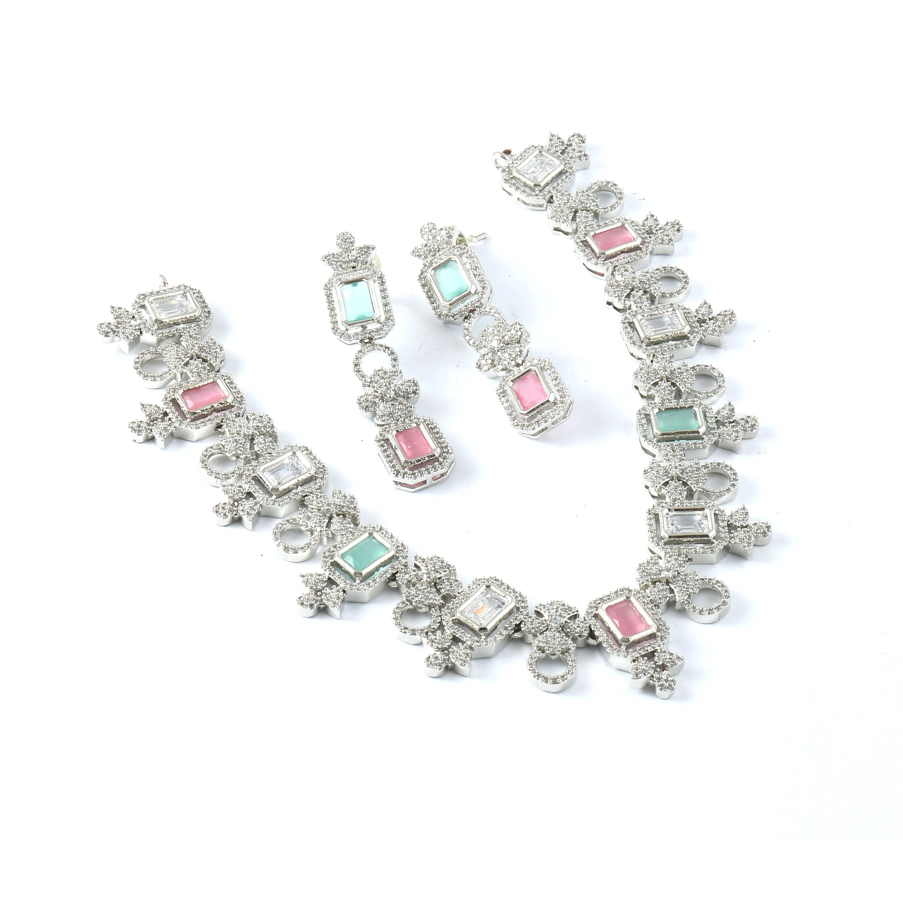 White Rhodium-Plated Cubic Zircon Necklace Set