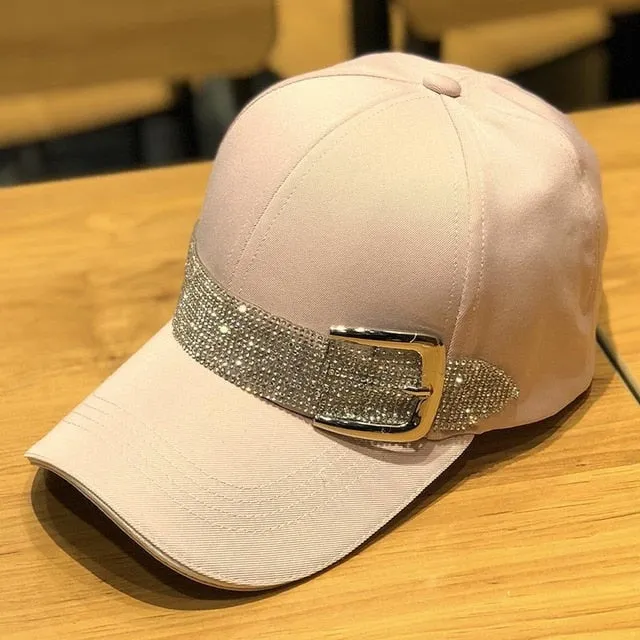 Woman Fashionable Baseball Cap w/ Sparkling Buckle, Woman Sequins Fashion Octagonal Cap