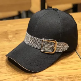 Woman Fashionable Baseball Cap w/ Sparkling Buckle, Woman Sequins Fashion Octagonal Cap