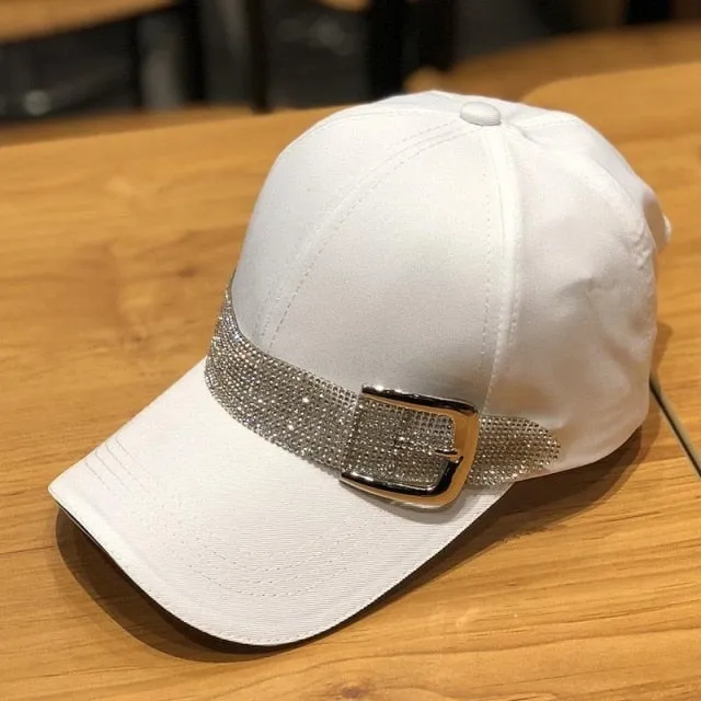 Woman Fashionable Baseball Cap w/ Sparkling Buckle, Woman Sequins Fashion Octagonal Cap